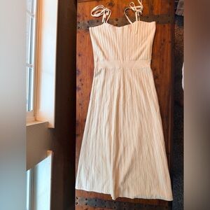 Cream Ribbed Midi Dress with Tie Straps